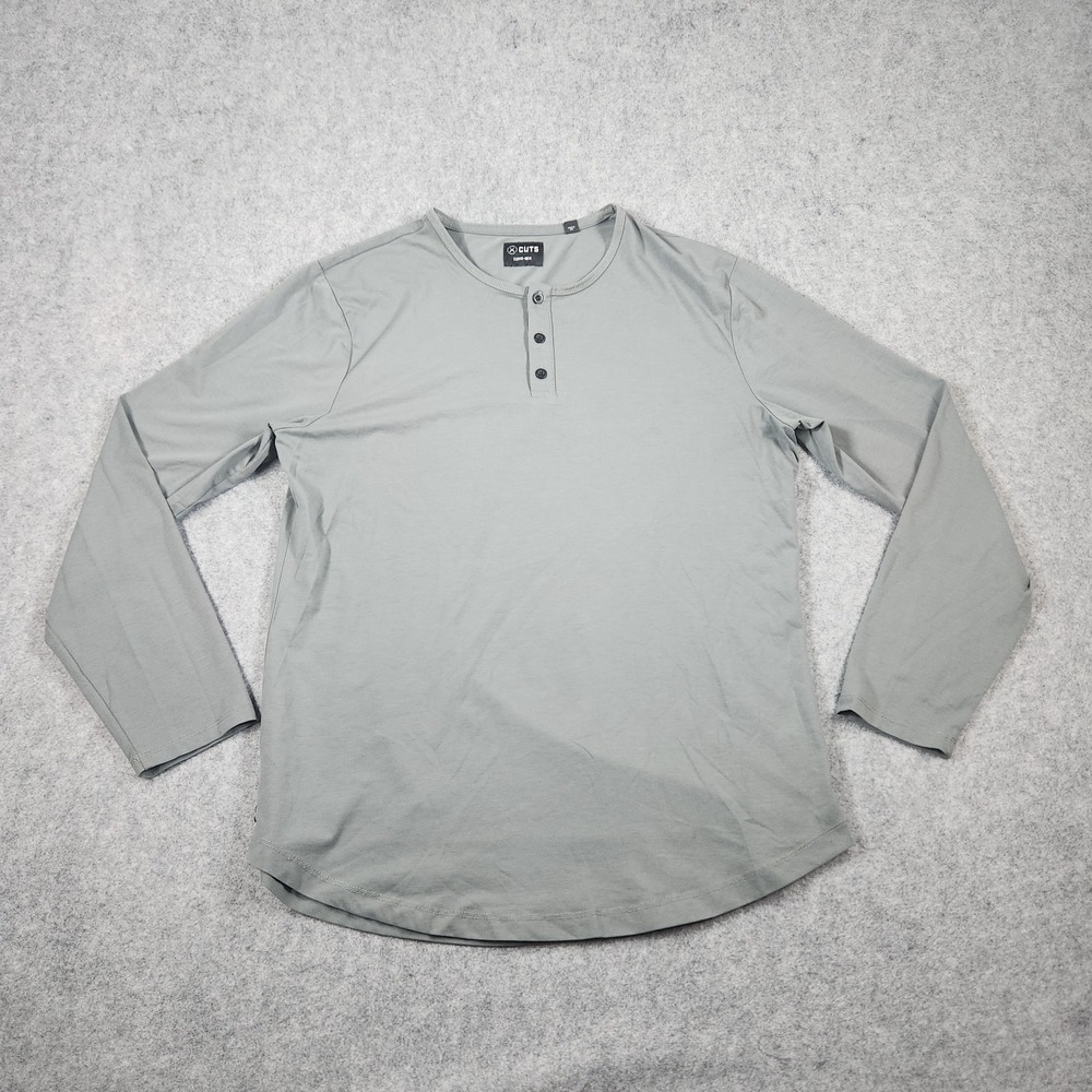 Cuts Clothing Shirt Mens Green Gray XL Curve Hem Long Sleeve Henley